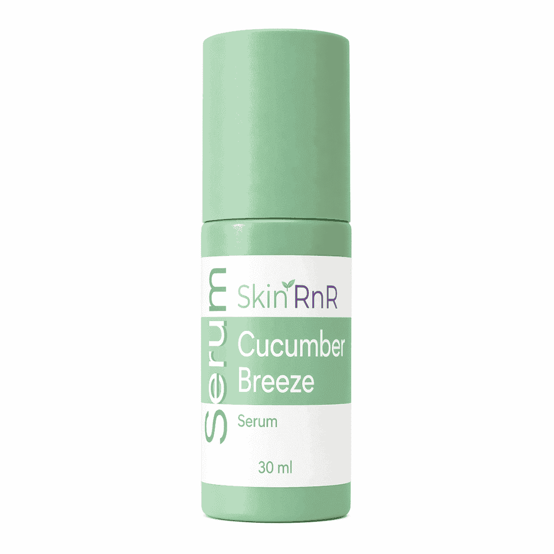Cucumber Breeze face serum by Skin RnR in a green 30 ml pump bottle for refreshing and hydrating skin