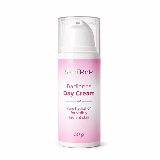 Skin RnR Radiance Day Cream bottle on a white background